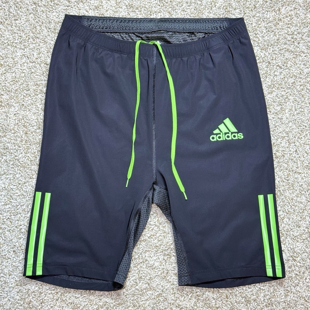 Adidas Mens XL ClimaCool Compression Shorts Black Green Running Training 2010